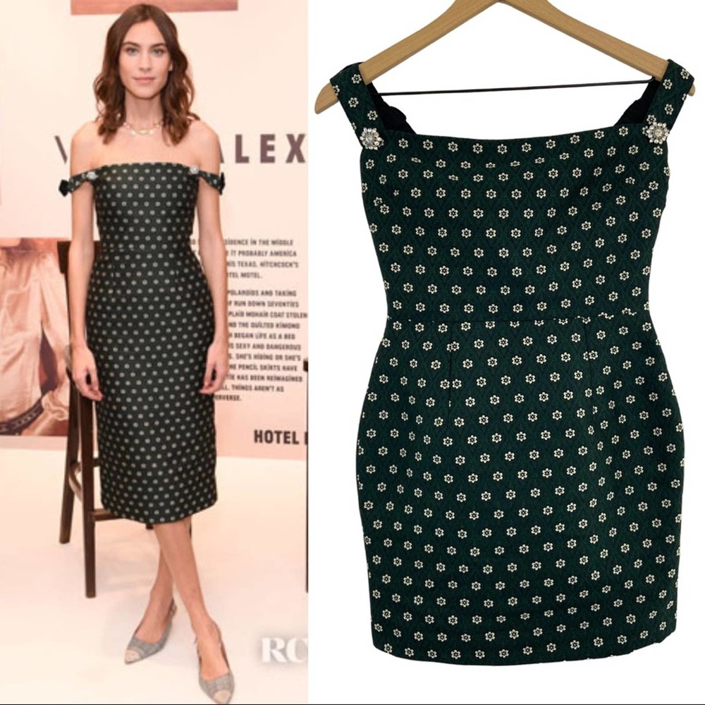 ALEXA CHUNG Off the Shoulder Falling Straps Floral Jacquard Dress  **ALTERED**